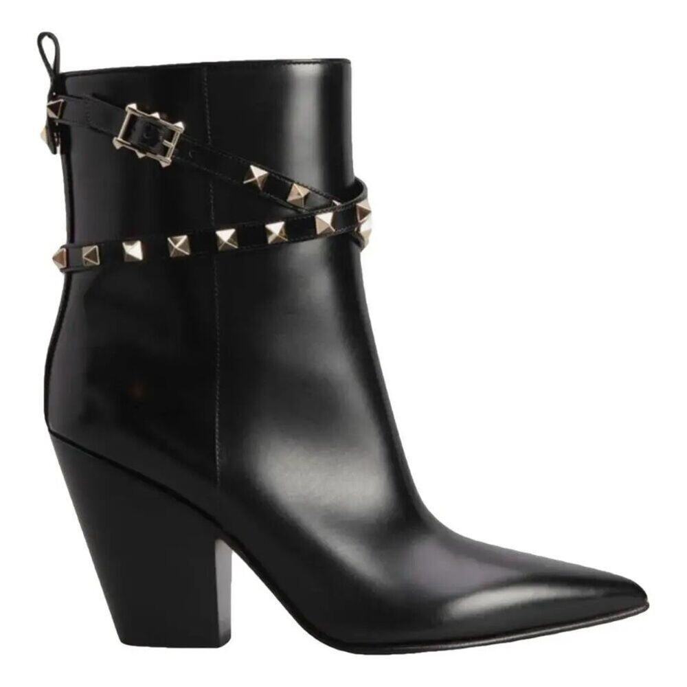 Valentino Garavani Rockstud Calfskin Western Ankle Booties